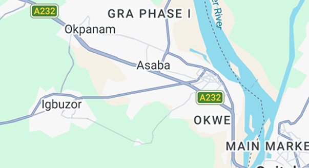 Map showing DESSAA Secretariat location in Asaba, Delta State